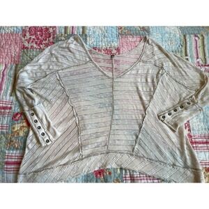 Free People Cream Oversized Slouchy Semi Sheer‎ Boho Top SZM Dolman Sleeves